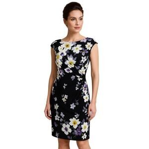 Lauren Ralph Lauren Floral Faux Wrap‎ Jersey Sheath Spring Dress Size 8